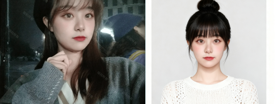 丸子头齐刘海证件照