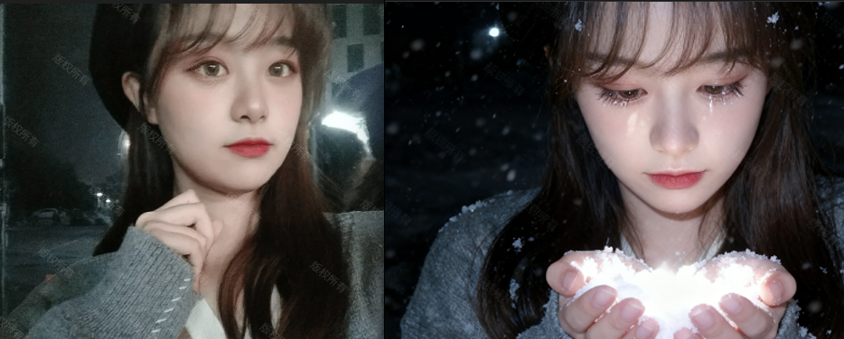 雪夜忧郁少女特写