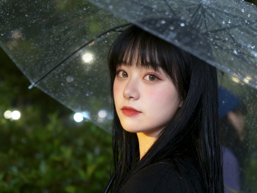 雨天清冷少女特写