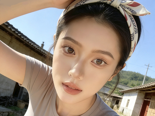 乡村美女仰拍特写