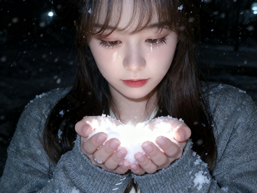 雪夜忧郁少女特写