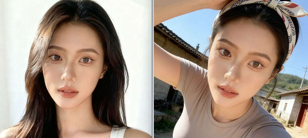 乡村美女仰拍特写